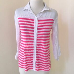 Ella moss XS pink striped button up top.
